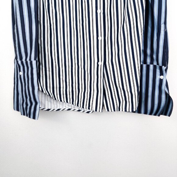 Amur Jane Button Down Blouse in Striped White Navy Small - Picture 4 of 7
